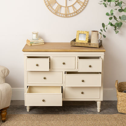 Cream & Wooden 7 Drawer Chest of Drawers - Claudia Range