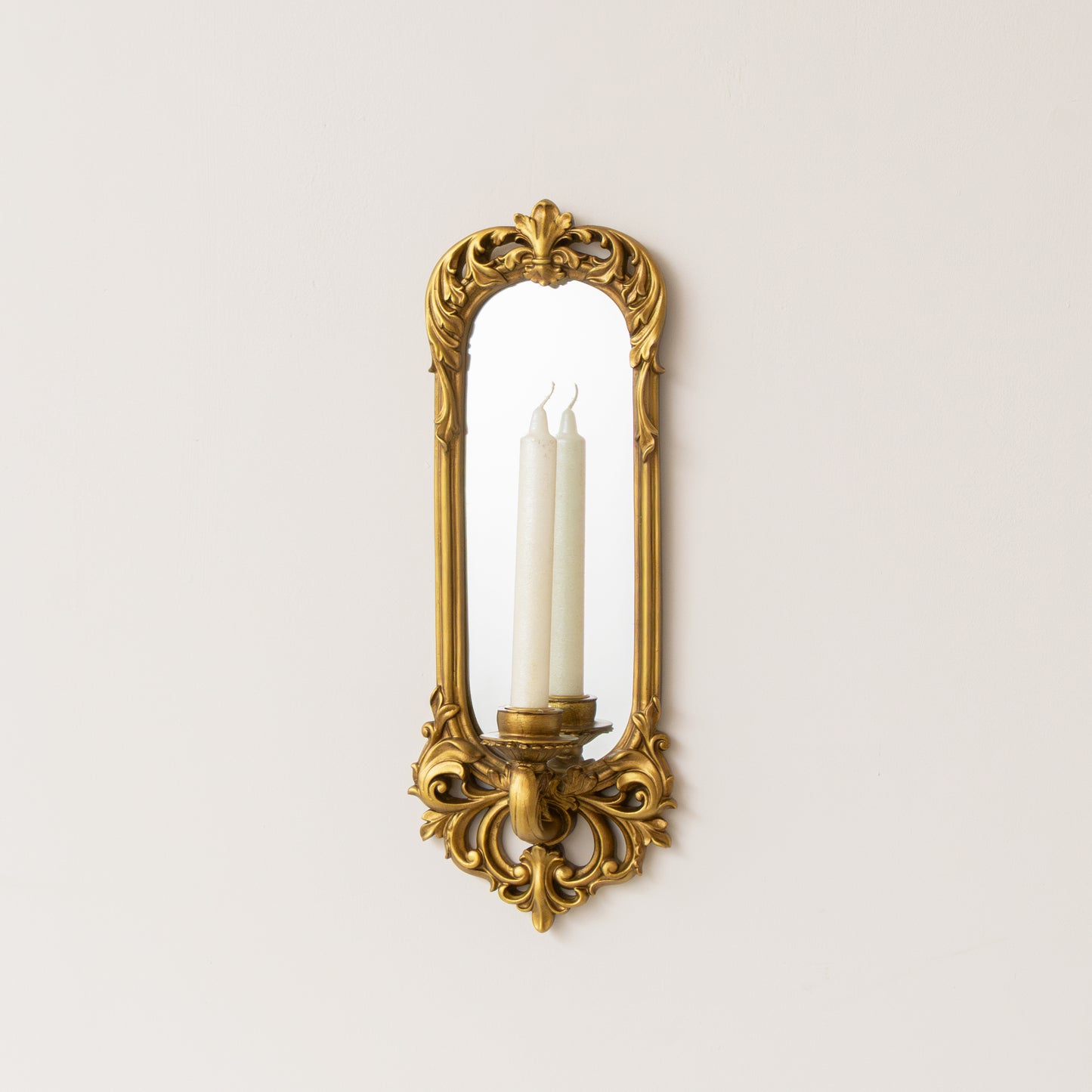Ornate Metal Antique Gold Mirrored Candle Sconce