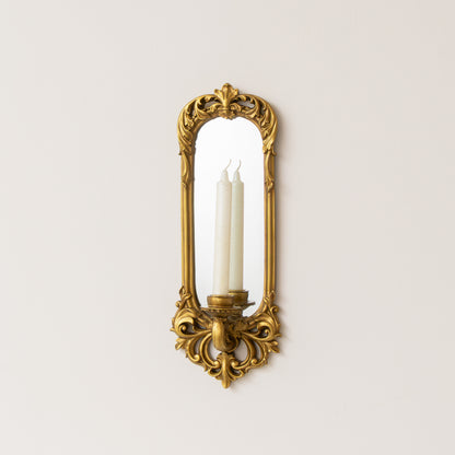 Ornate Metal Antique Gold Mirrored Candle Sconce