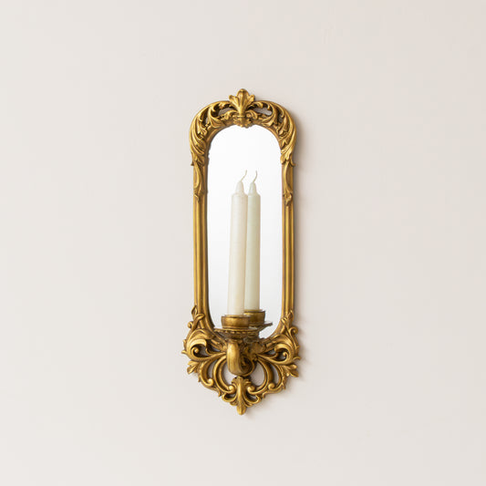  Ornate Metal Antique Gold Mirrored Candle Sconce 