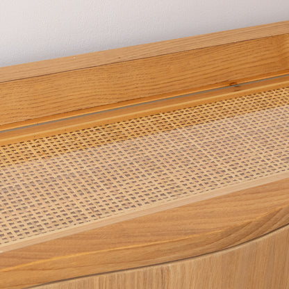 Pale Wood Curved 3 Drawer Console Table with Hessian & Glass Top - Austin Wood Range