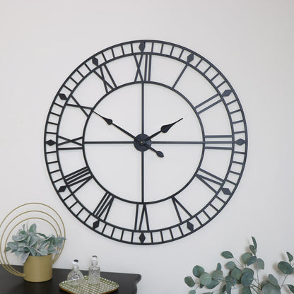 Extra Large Black Metal Skeleton Clock 100cm x 100cm