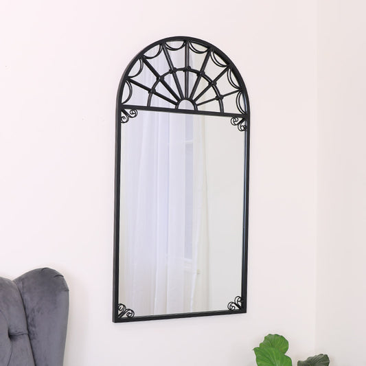  Black Metal Arched Window Mirror 60cm x 115cm 