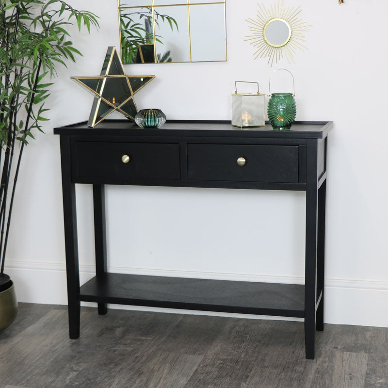 Black Pine Wood Console Table