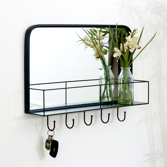 Black Mirrored Wall Shelf With Hooks 