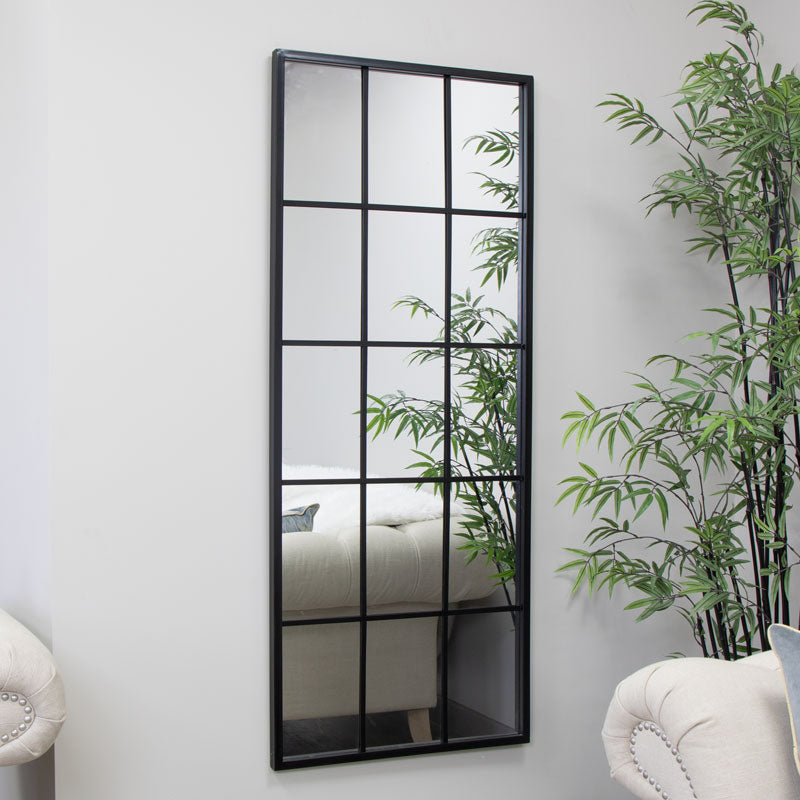 Extra Large Matt Black Window Mirror 144cm x 59cm