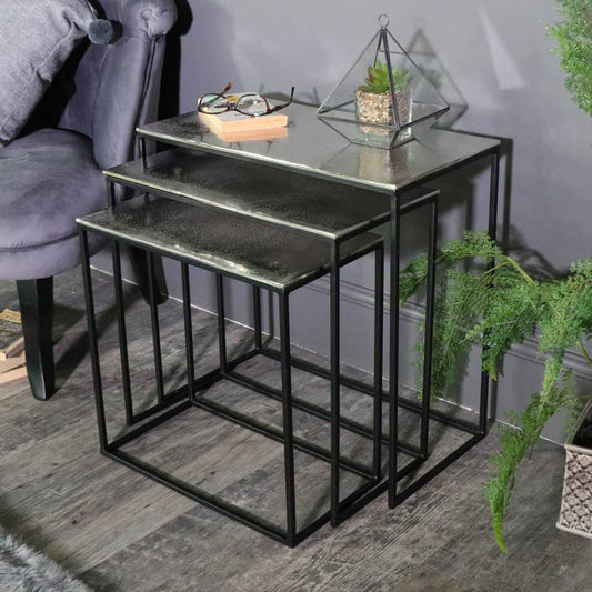  Silver Metal Nest of 3 Tables 