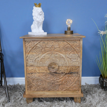 Mango Wood 2 Drawer Bedside Table