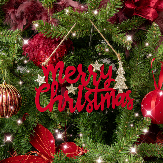  Large Dark Red Velvet & Gold Glitter 'Merry Christmas' Hanging Sign Decoration 