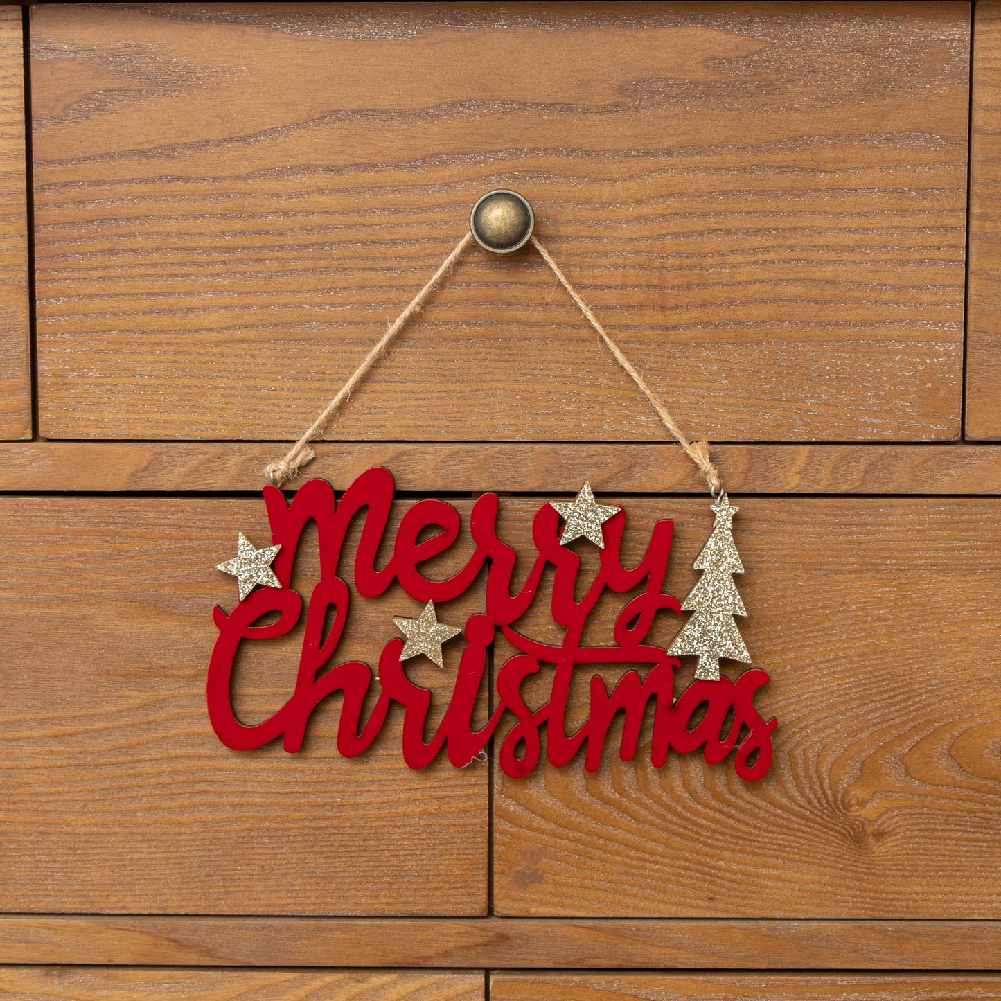 Large Dark Red Velvet & Gold Glitter 'Merry Christmas' Hanging Sign Decoration