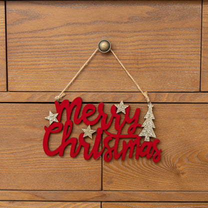 Large Dark Red Velvet & Gold Glitter 'Merry Christmas' Hanging Sign Decoration