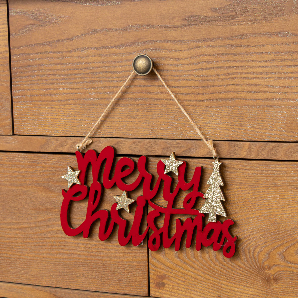 Large Dark Red Velvet & Gold Glitter 'Merry Christmas' Hanging Sign Decoration