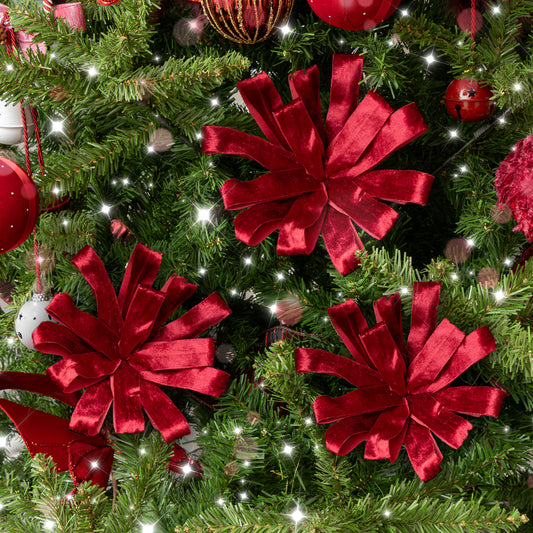  Set of 3 Large Red Velvet Parcel Bow Christmas Pick Decorations 