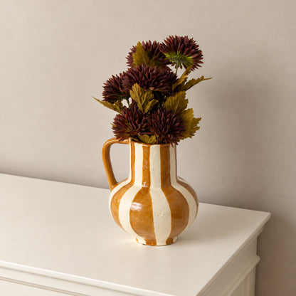 Large Brown & Cream Ceramic Striped Betty Style Jug Vase