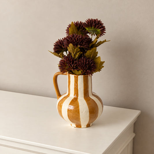  Large Brown & Cream Ceramic Striped Betty Style Jug Vase 