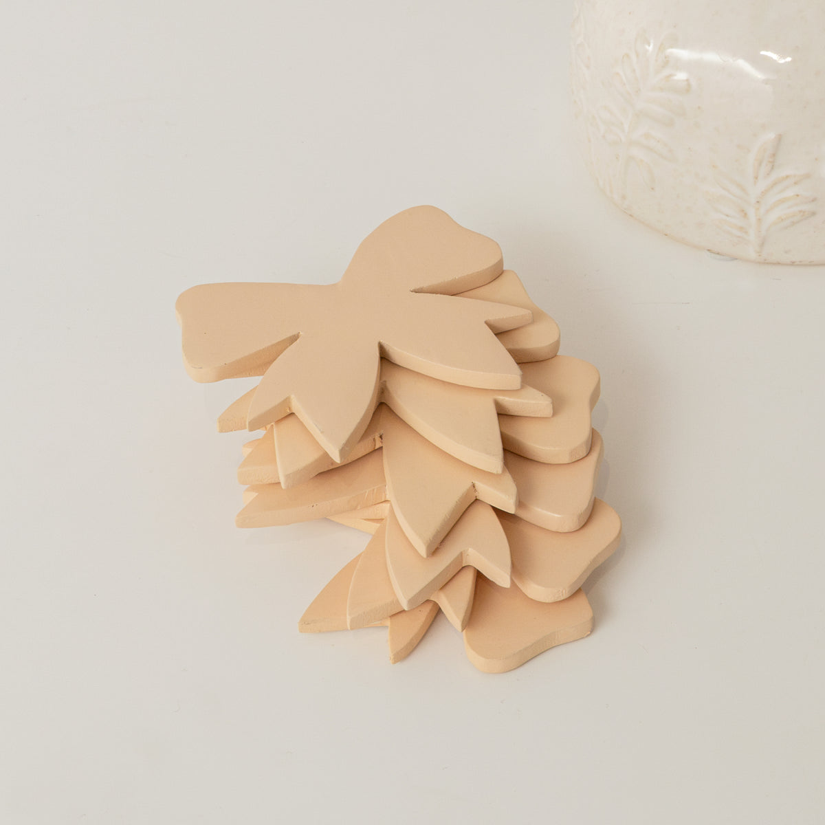 Set of 6 Pink Wooden Bow Shaped Coasters