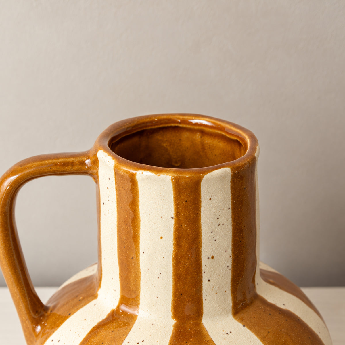 Large Brown & Cream Ceramic Striped Betty Style Jug Vase