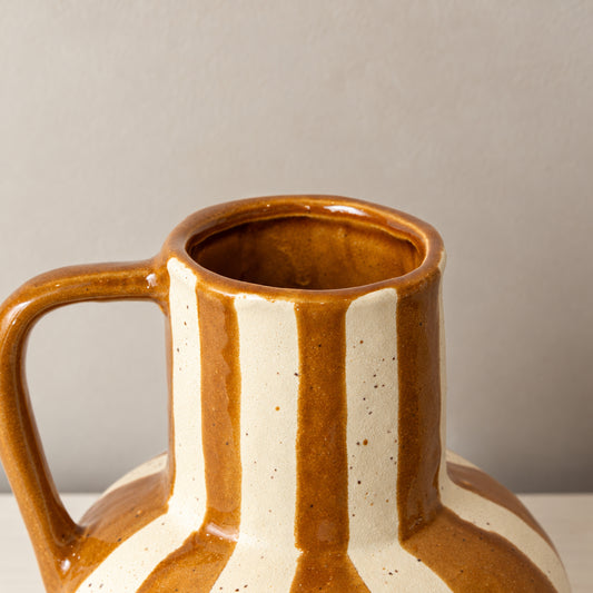  Large Brown & Cream Ceramic Striped Betty Style Jug Vase 