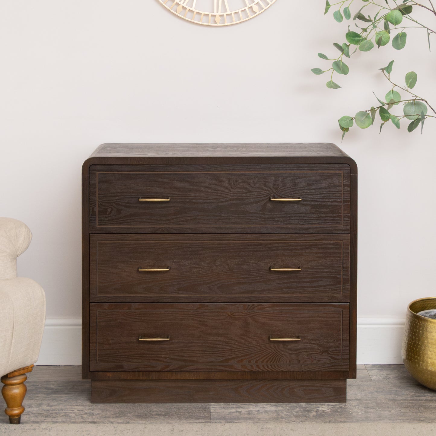 3 Drawer Dark Wood Chest of Drawers - Kingsley Range