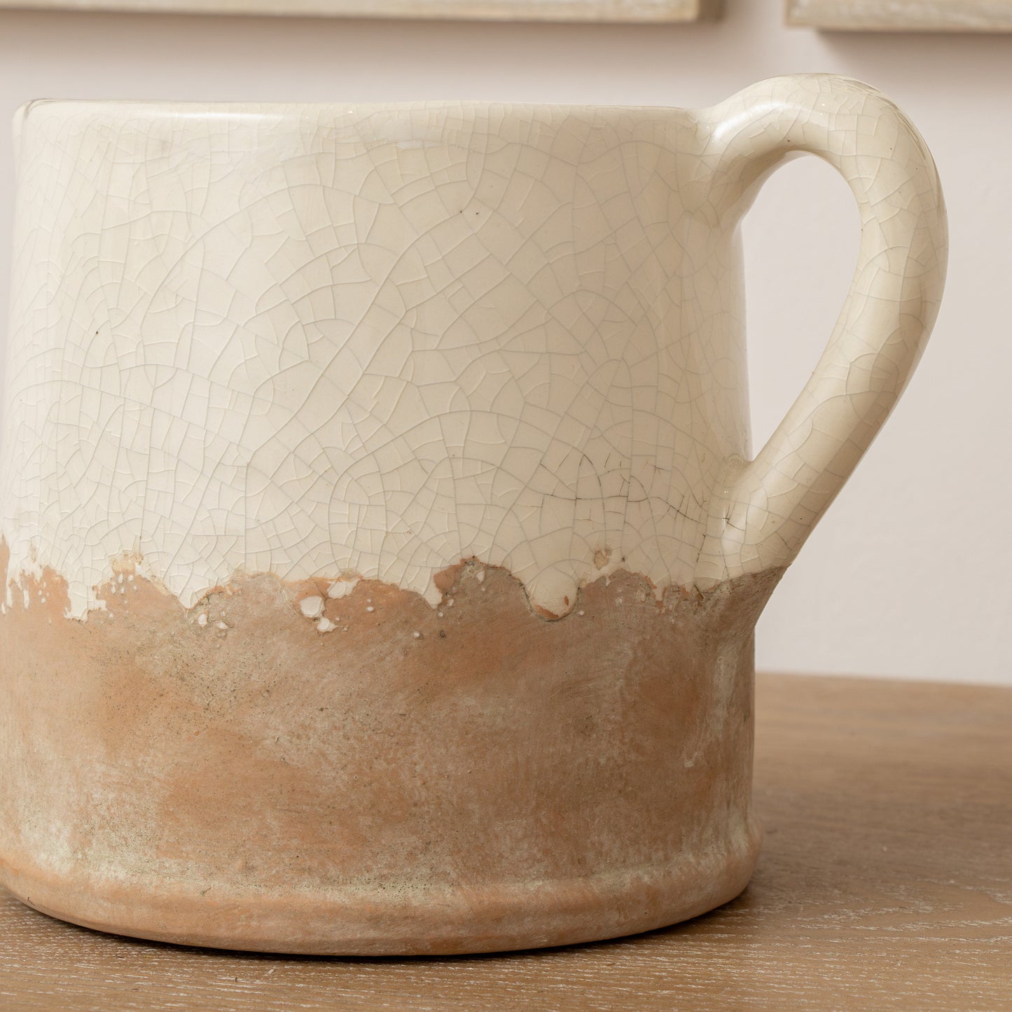 Cream & Terracotta Glazed Jug Vase - 19cm x 15.5cm