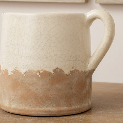 Cream & Terracotta Glazed Jug Vase - 19cm x 15.5cm