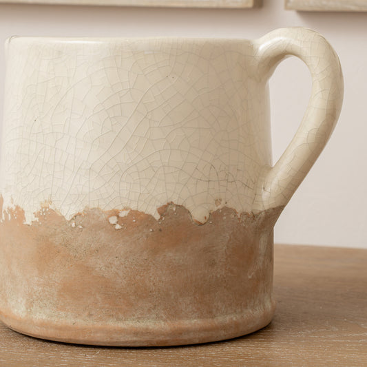  Cream & Terracotta Glazed Jug Vase - 19cm x 15.5cm 