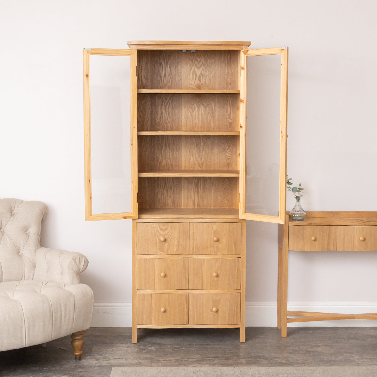 Pale Wood Curved Display Cabinet - Austin Wood Range