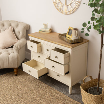 Cream & Wooden 7 Drawer Chest of Drawers - Claudia Range