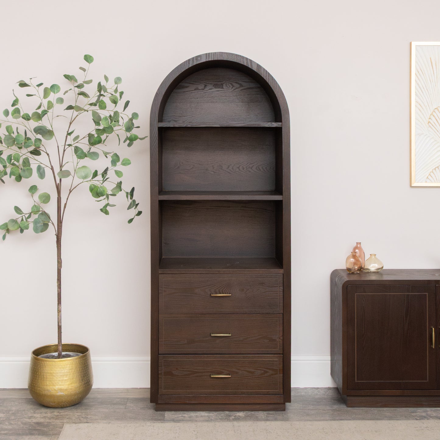 Large Arched Dark Wood Freestanding Storage Cabinet - Kingsley Range
