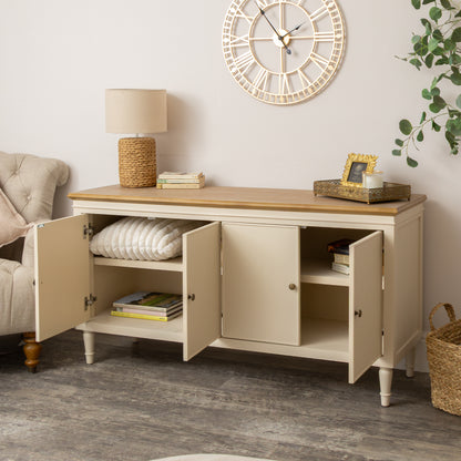 Large Cream & Wooden 4 Door Sideboard - Claudia Range