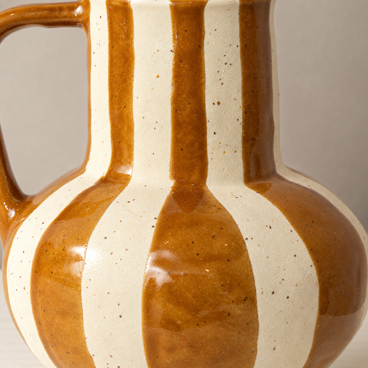 Large Brown & Cream Ceramic Striped Betty Style Jug Vase