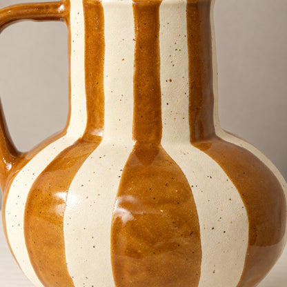 Large Brown & Cream Ceramic Striped Betty Style Jug Vase
