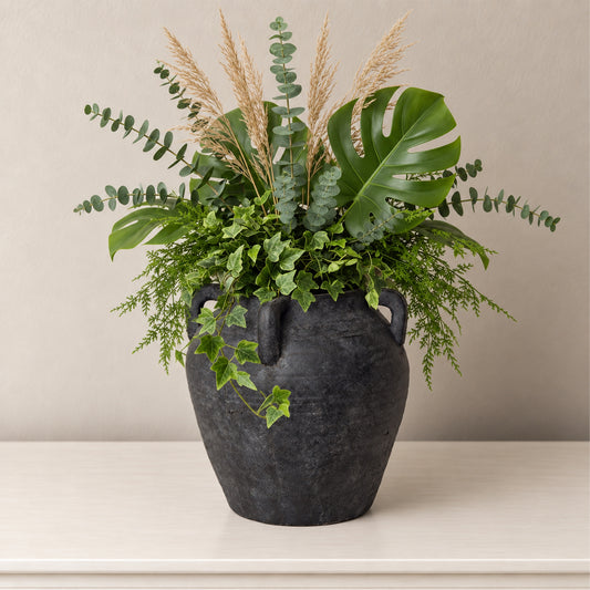  Large Black Terracotta Medora Vase - 26.5cm 