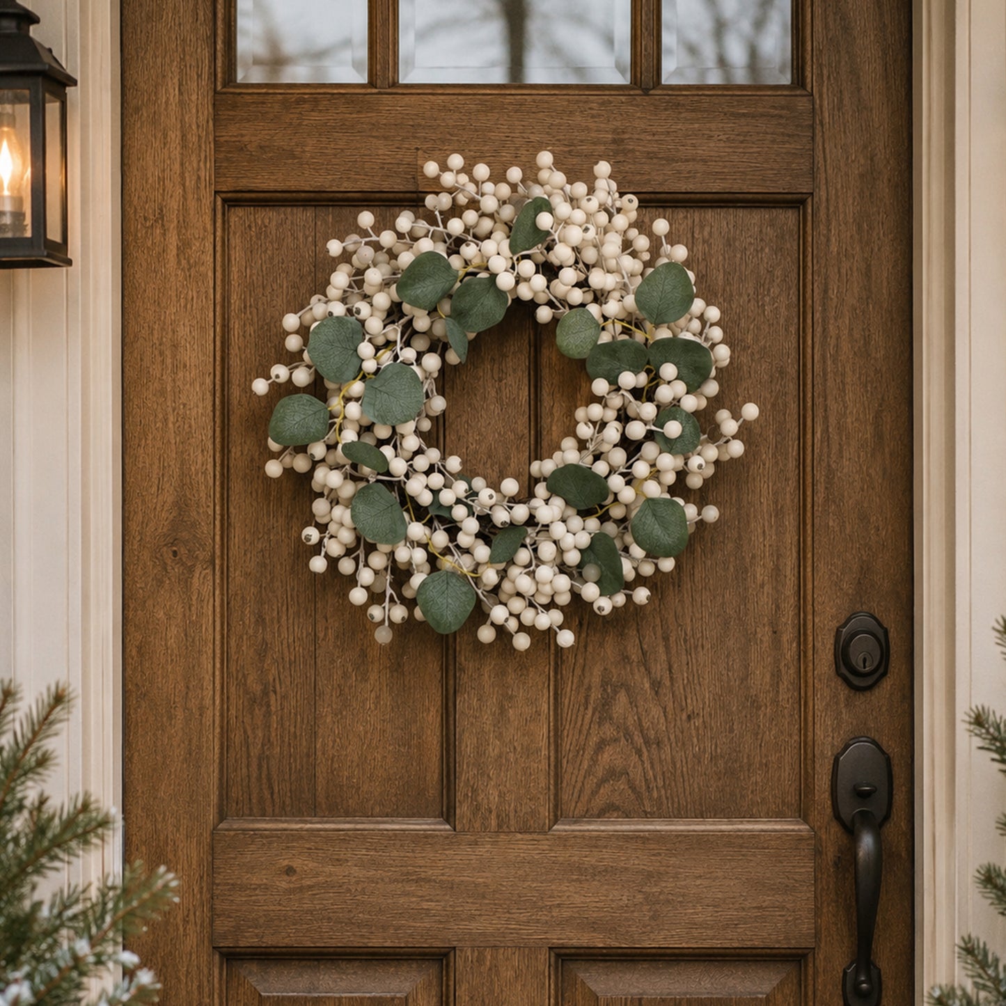 Large Green & White Berry & Eucalyptus Christmas Wreath Decoration