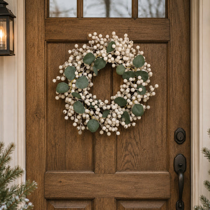 Large Green & White Berry & Eucalyptus Christmas Wreath Decoration