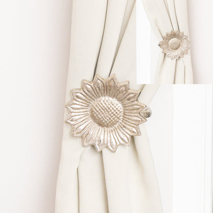 Set of 2 Silver Metal Sunflower Wall Mounted Tie Backs
