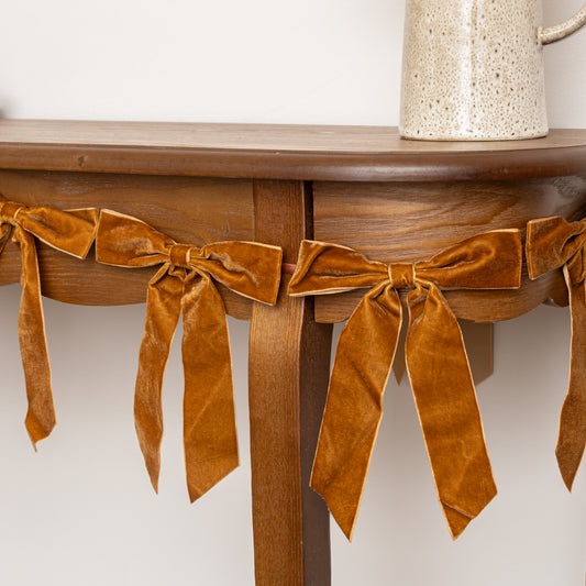  Caramel Brown Velvet Bow Christmas Garland Bunting - 200cm 