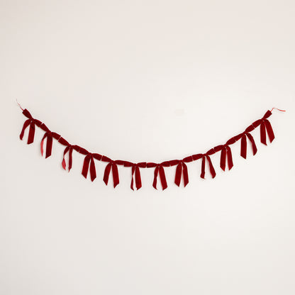 Dark Red Velvet Bow Christmas Garland Bunting - 200cm