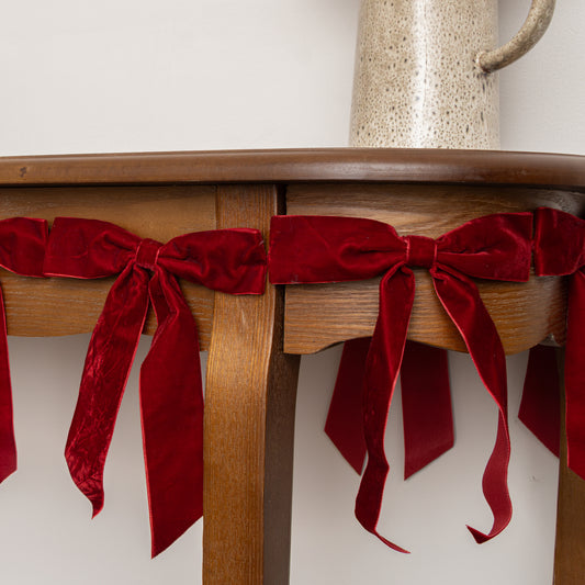  Dark Red Velvet Bow Christmas Garland Bunting - 200cm 