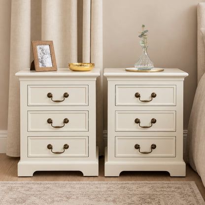 Pair of Ivory 3 Drawer Bedside Tables - Charlotte Ivory Range