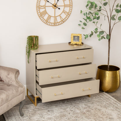 3 Drawer Chest of Drawers, Dressing Table Set & Pair of Two Drawer Bedside Tables - Liana Taupe Range