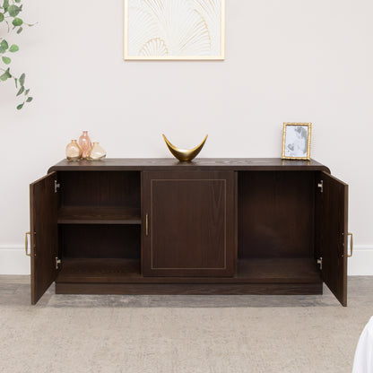Dark Wooden 3 Door Sideboard - Kingsley Range
