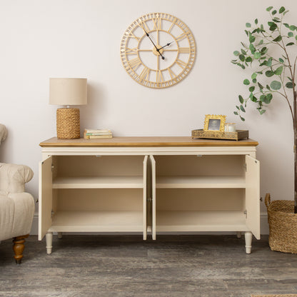 Large Cream & Wooden 4 Door Sideboard - Claudia Range