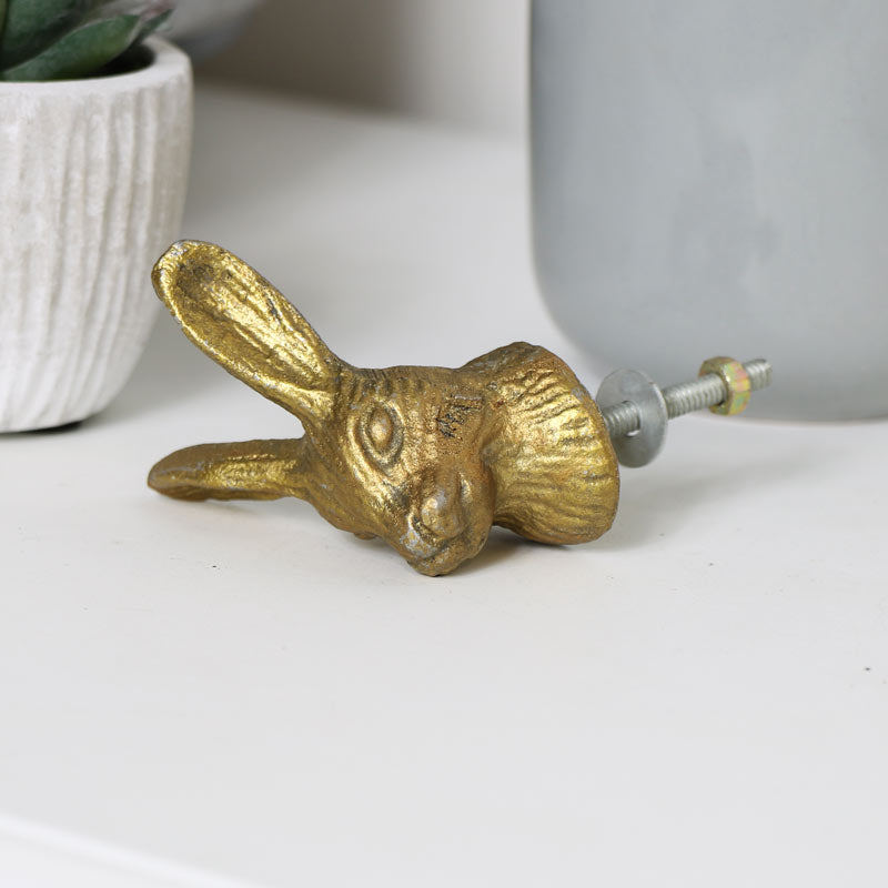 Gold Rabbit Head Drawer Knob