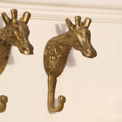 Set of 3 Gold Metal Giraffe Wall Hooks