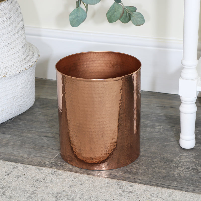 Metal Hammered Copper Storage Waste Bin