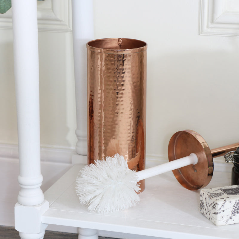 Hammered Copper Metal Toilet Brush Holder