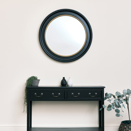  Large Round Black & Gold Wall Mirror - 80cm x 80cm 