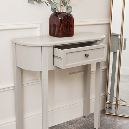 Half Moon Console Table with Drawer Storage – Daventry Taupe-Grey Range