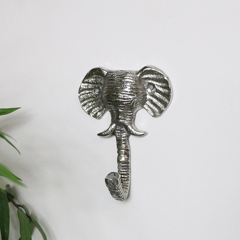 Silver Elephant Head Wall Hook